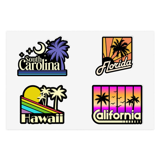 South Carolina, Florida, Hawaii, California Retro Stickers