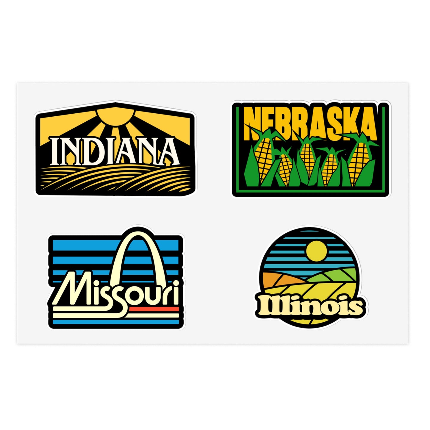 Indiana, Nebraska, Missouri, Illinois Retro Stickers
