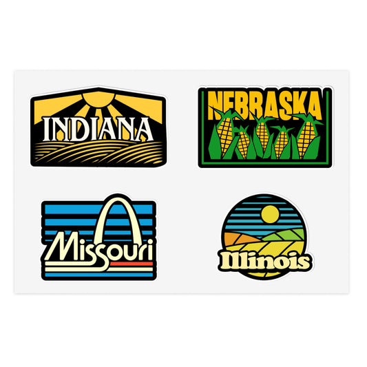 Indiana, Nebraska, Missouri, Illinois Retro Stickers