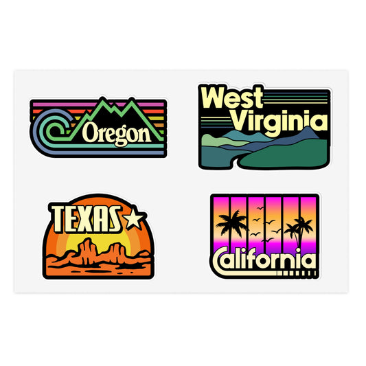 Oregon, West Virginia, Texas, California Retro Stickers