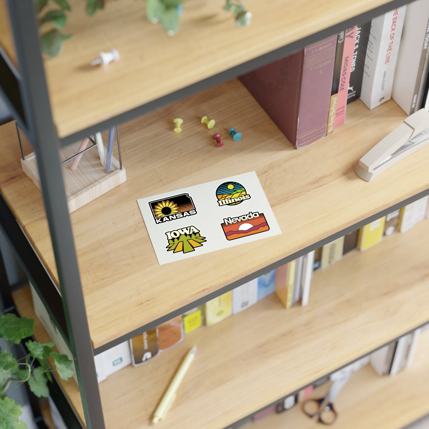 Kansas, Illinois, Iowa, Nevada Retro Stickers