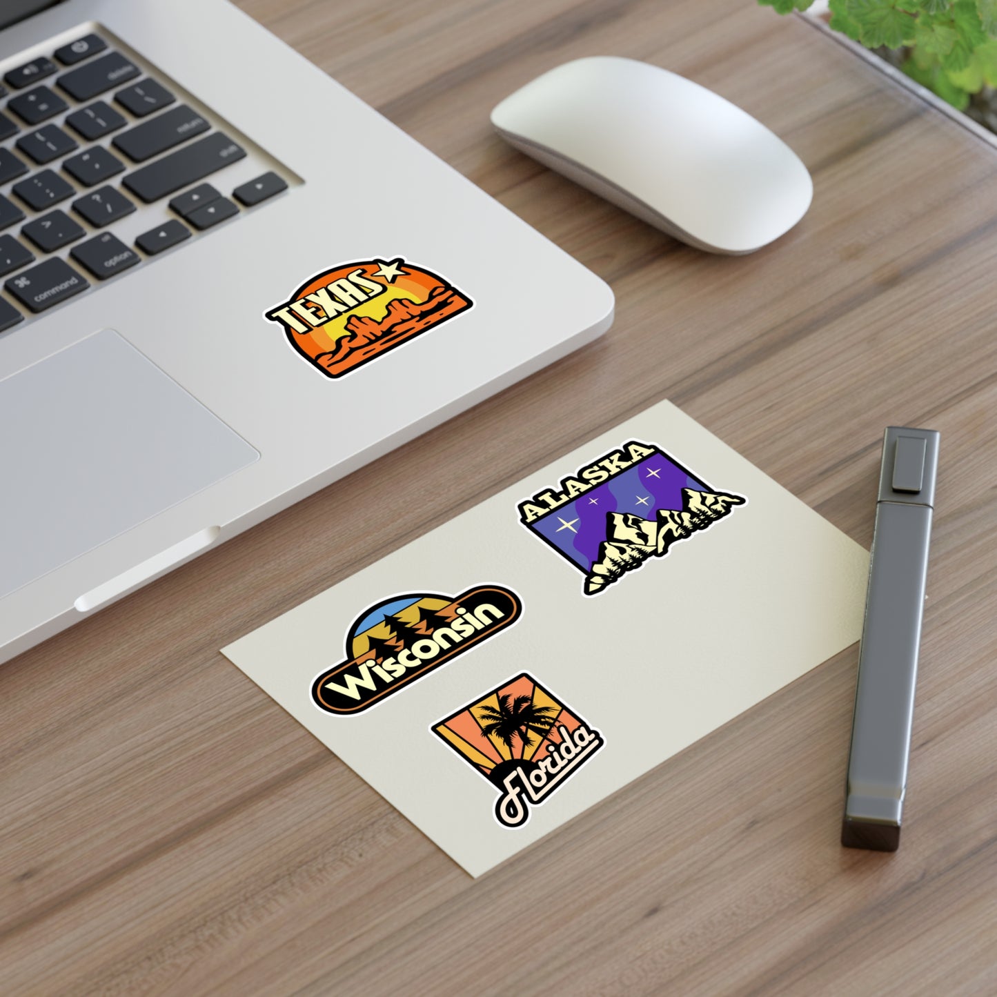 Wisconsin, Alaska, Florida, Texas Retro Stickers