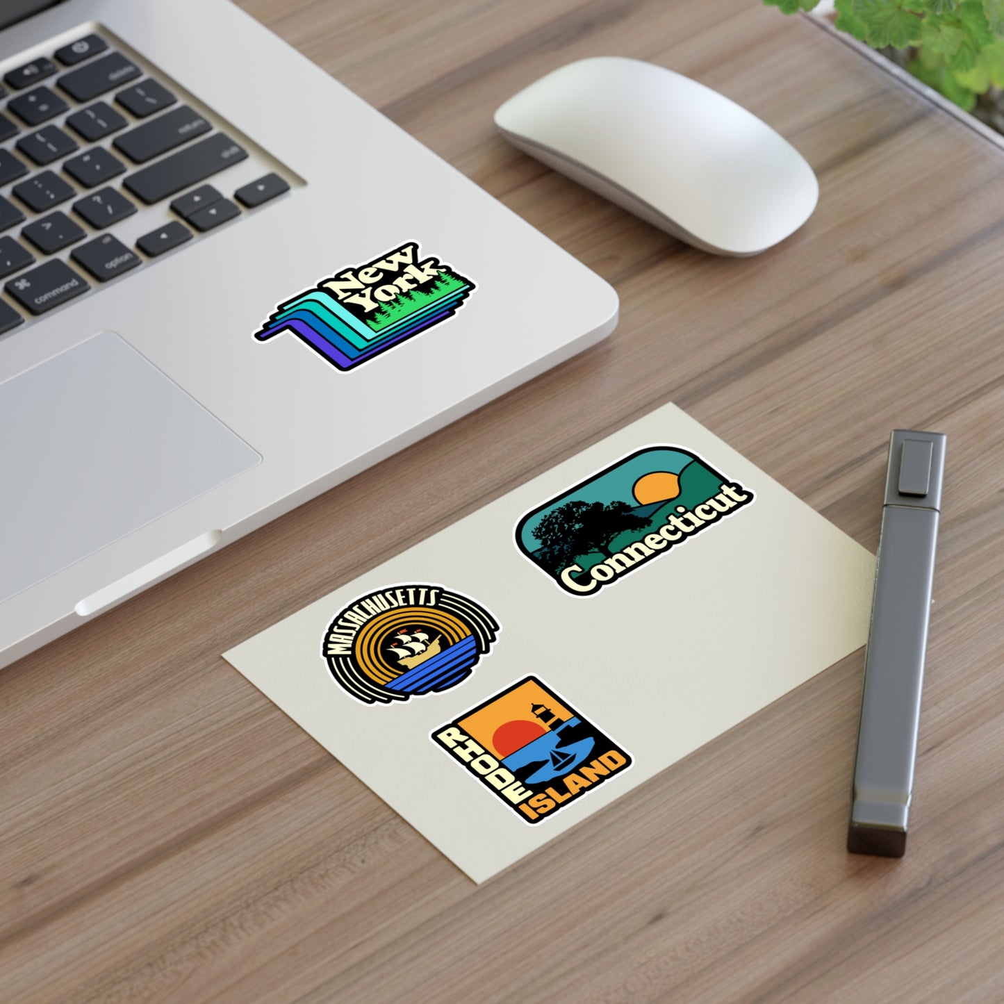 Massachusetts, Connecticut, Rhode Island, New York State Retro Stickers