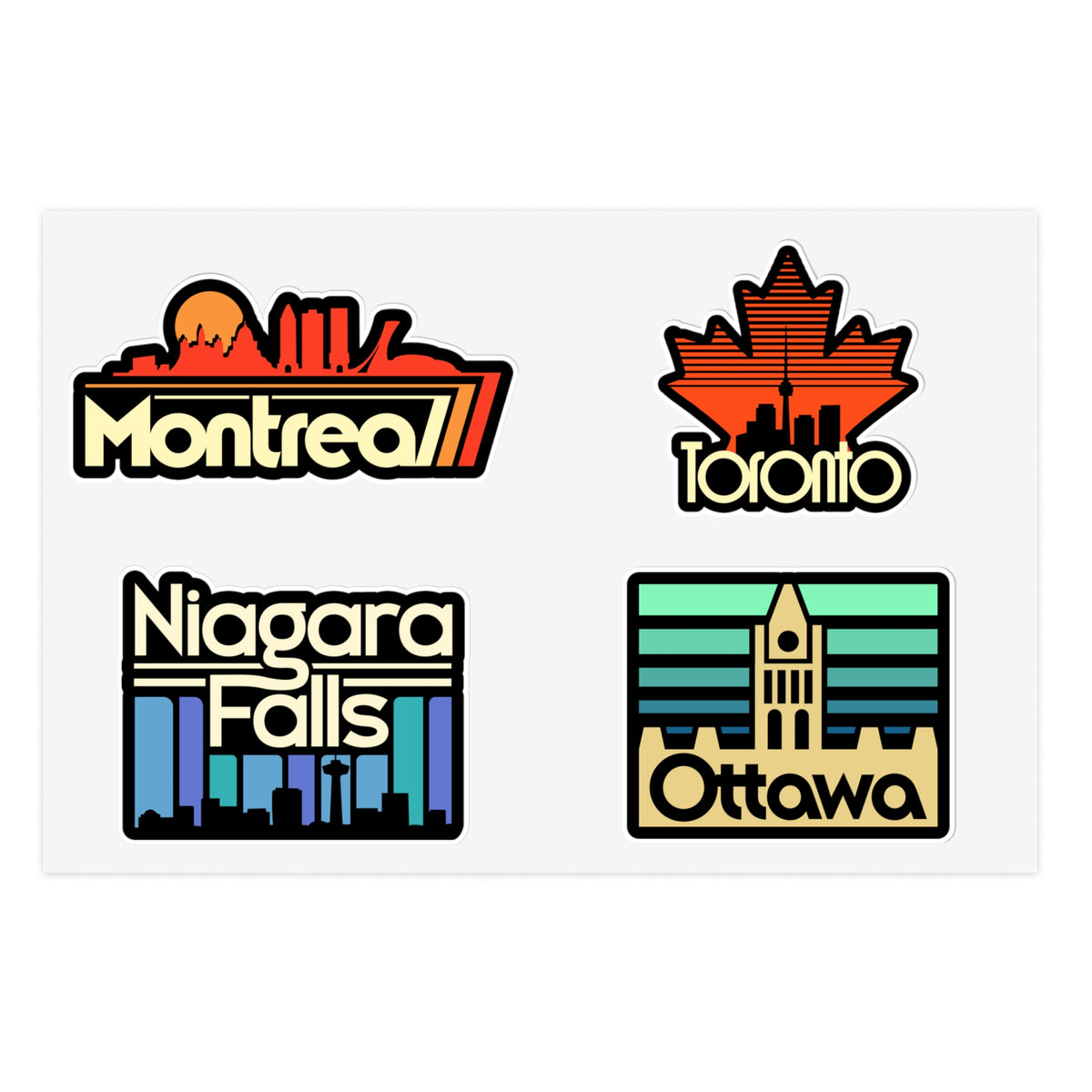 Montreal, Toronto, Niagara Falls, Ottawa Retro Stickers