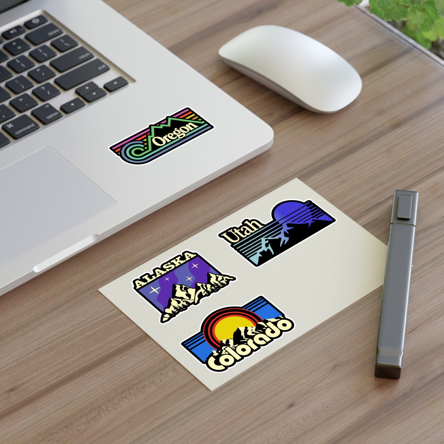 Alaska, Utah, Colorado, Oregon Retro Stickers