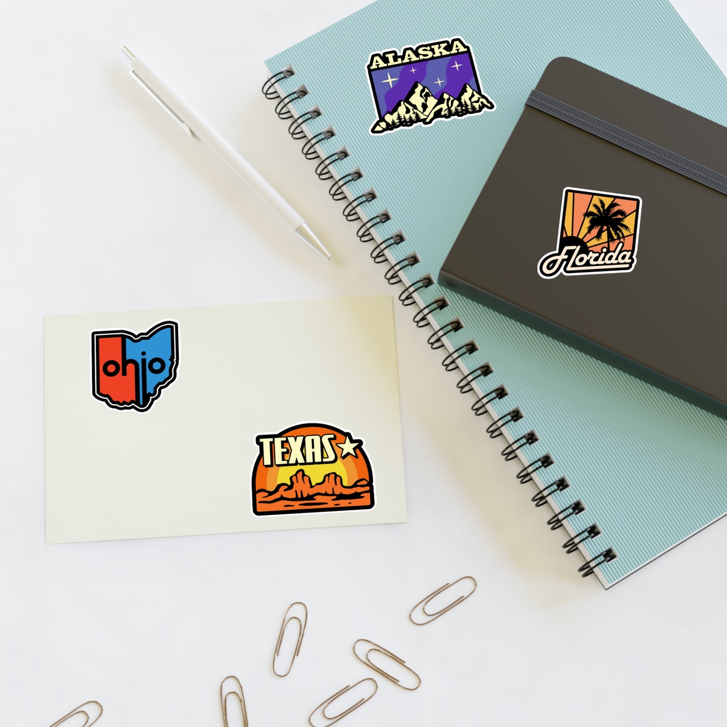 Ohio, Alaska, Florida, Texas Retro Stickers