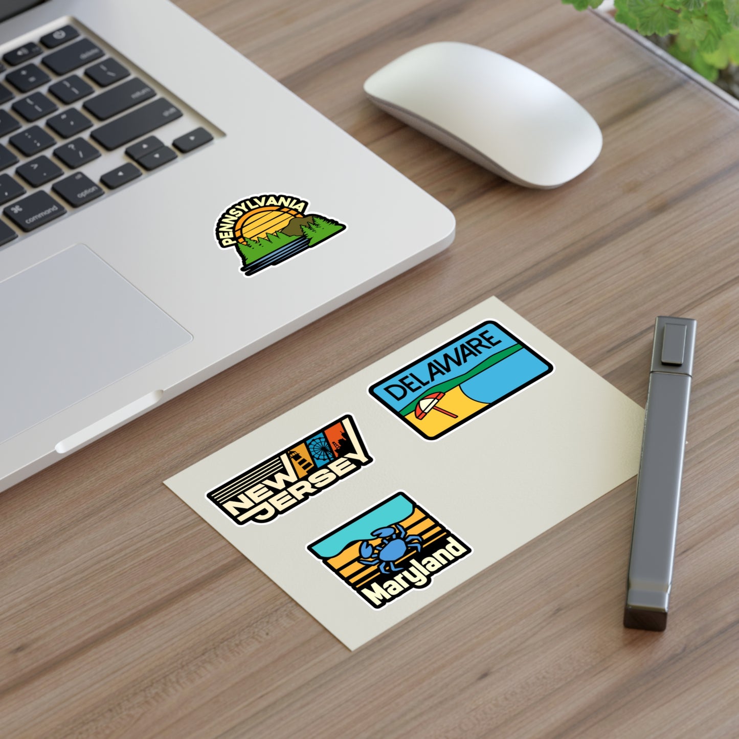 New Jersey, Delaware, Maryland, Pennsylvania Retro Stickers