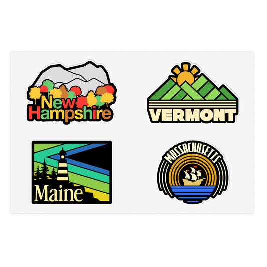 New Hampshire, Vermont, Maine, Massachusetts Retro Stickers