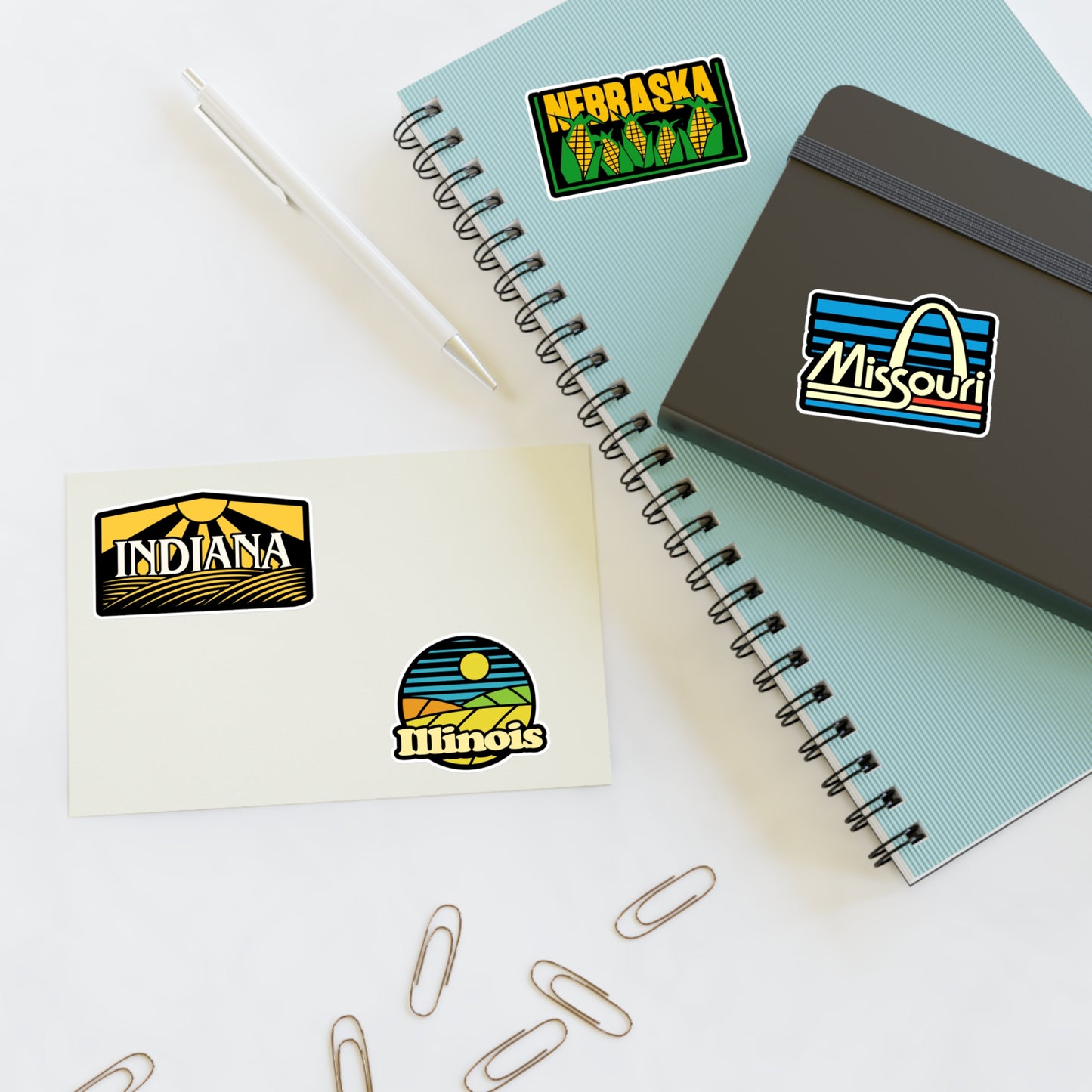 Indiana, Nebraska, Missouri, Illinois Retro Stickers