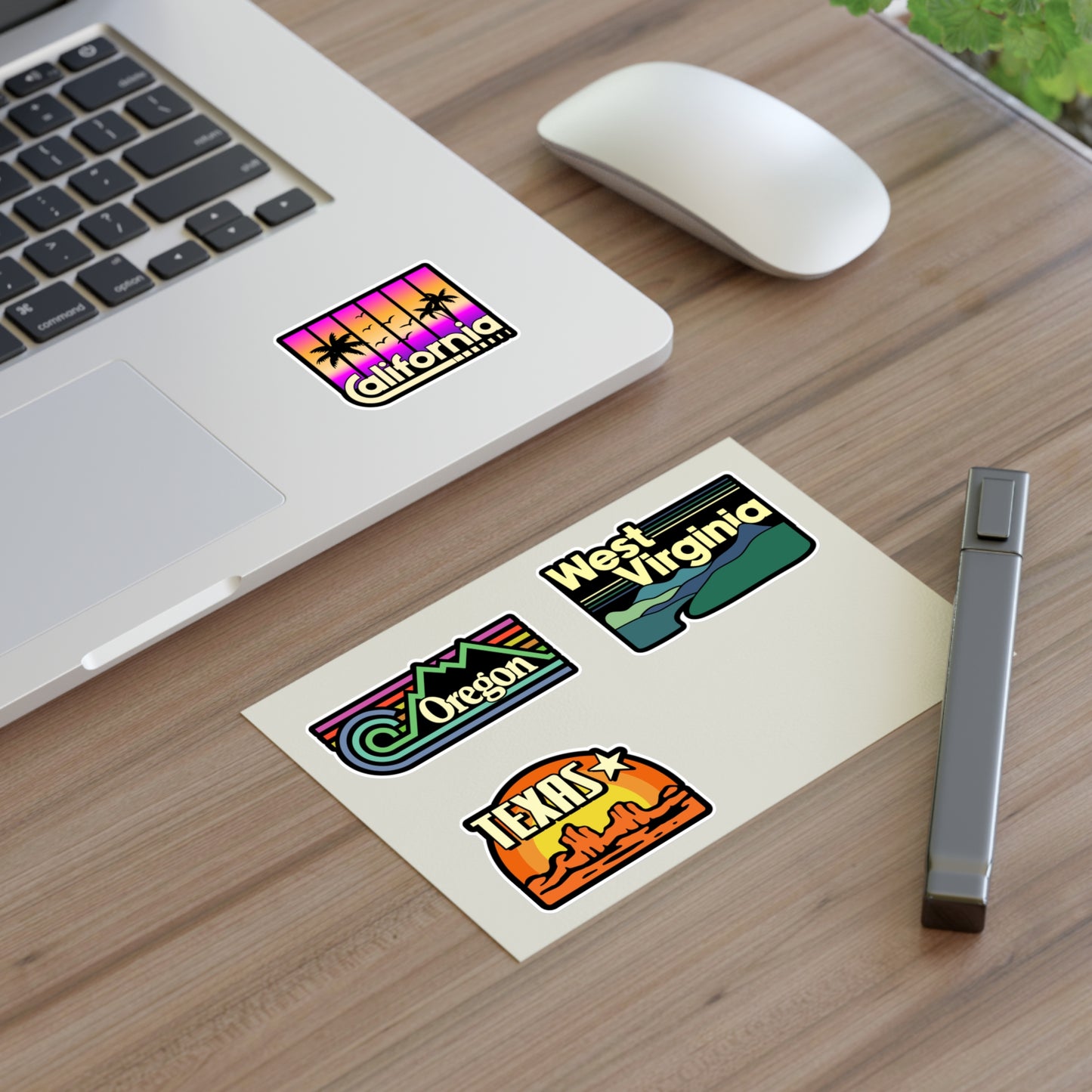 Oregon, West Virginia, Texas, California Retro Stickers
