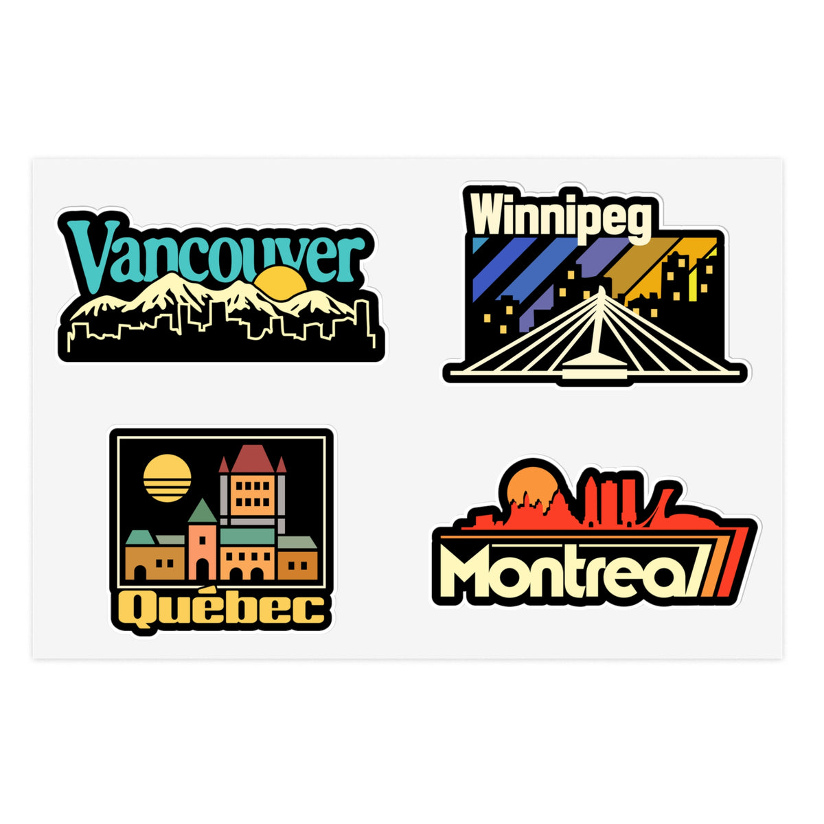 Vancouver, Winnipeg, Quebec, Montreal Retro Stickers