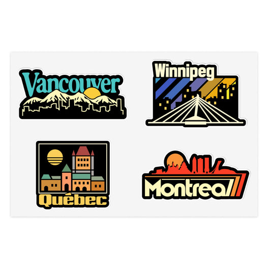 Vancouver, Winnipeg, Quebec, Montreal Retro Stickers